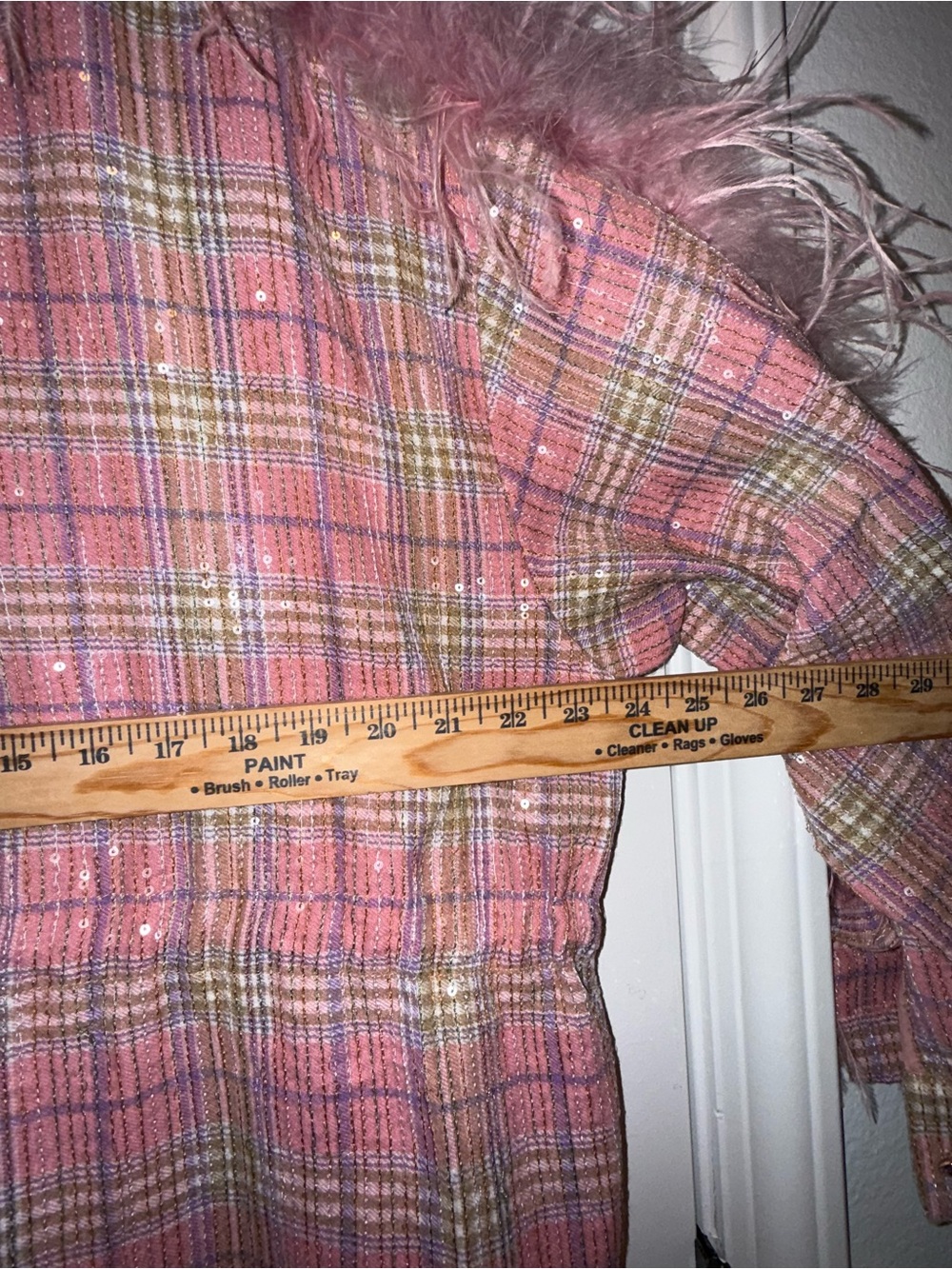Queen of Sparkles | Pink Flannel Feather Dress | Size Small - Picture 16 of 16